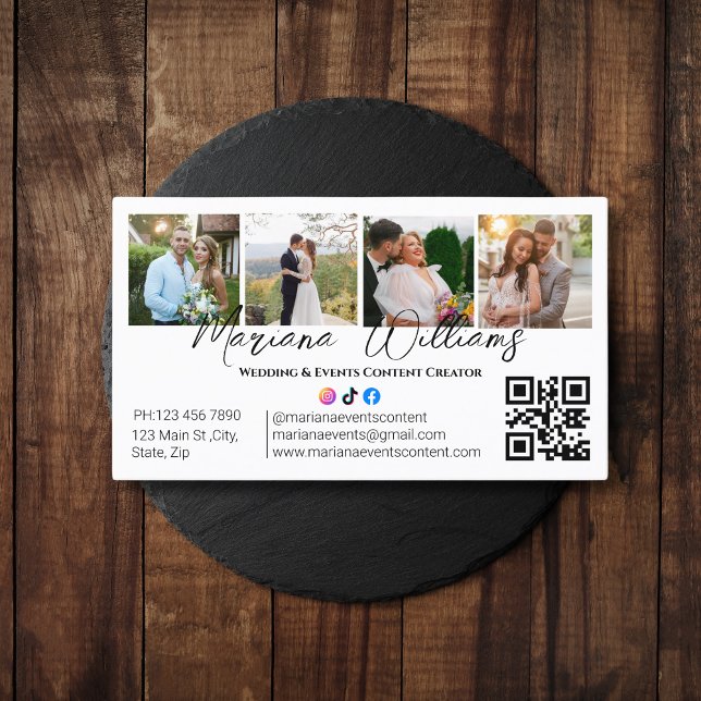 Carte De Visite Mariage&Événements Contenu Creator photos qr code  (Créateur téléchargé)