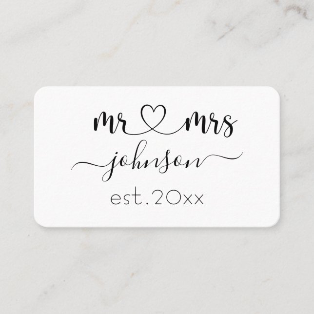 Carte De Visite Mariage Fiançailles Coeur M. Mme Nom personnalisé (Devant)