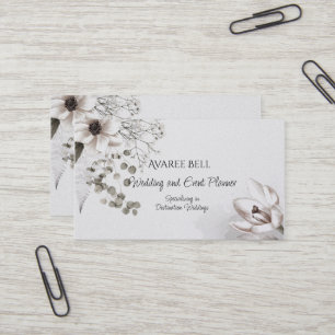 Carte De Visite Mariage Floral monochrome et planificateur d'événe