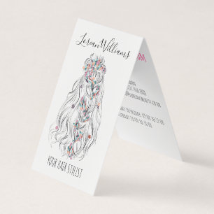 Carte De Visite Mariage Hair Styliste noir blanc Wavy Hair Floral