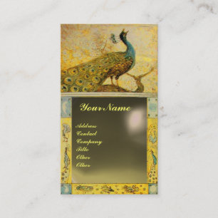 Carte De Visite MARIAGE LOVE PEACOCK MONOGRAM jaune gris agate