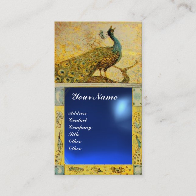 Carte De Visite MARIAGE LOVE PEACOCK MONOGRAM jaune saphir bleu (Devant)