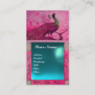 Carte De Visite MARIAGE LOVE PEACOCK MONOGRAM rose bleu aquamarine
