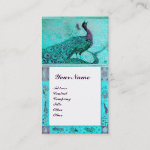 Carte De Visite MARIAGE LOVE PEACOCKS MONOGRAM Aqua Bleu blanc