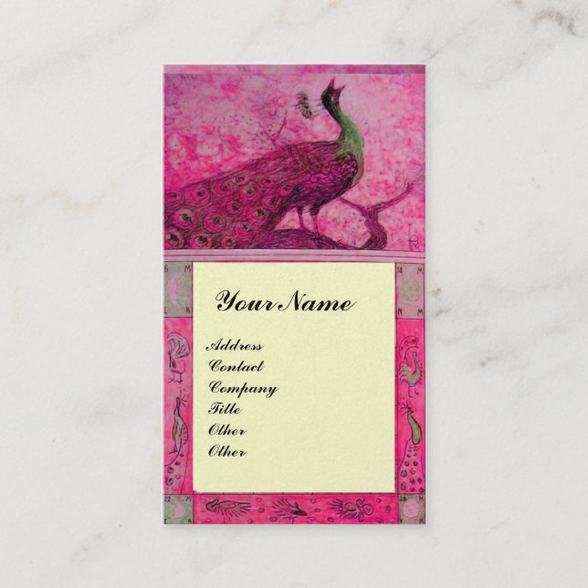 Carte De Visite MARIAGE LOVE PEACOCKS MONOGRAM rose fuchsia perle (Devant)