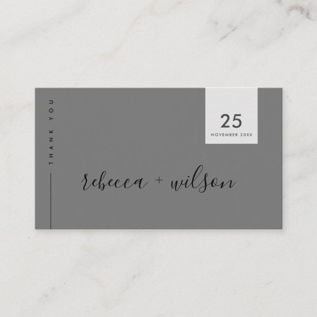 CARTE DE VISITE MARIAGE MINIMAL MERCI SCANDI NETTOYÉ GRAY SOMBRE (Devant)