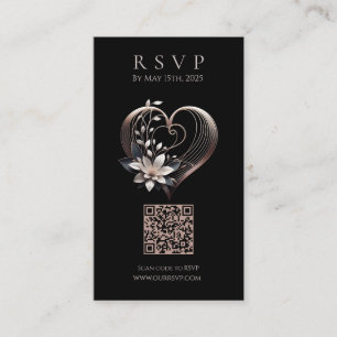 Carte De Visite Mariage moderne RSVP QR code-Coeur rose avec Fleur