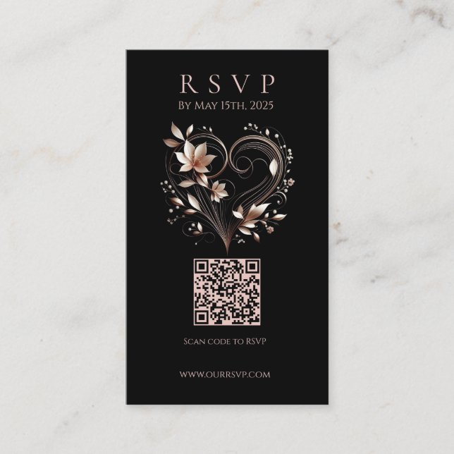 Carte De Visite Mariage moderne RSVP QR code-Fleurs avec un coeur (Devant)