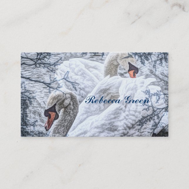Carte De Visite mariage romantique au lac en hiver cygne blanc (Devant)