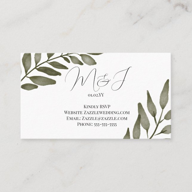 Carte De Visite Mariage RSVP de l'aquarelle de la branche feuille (Devant)