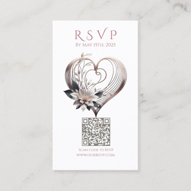 Carte De Visite Mariage RSVP QR code-Modern Pink Heart (Devant)