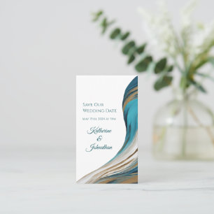 Carte De Visite Mariage Sauvez notre Date- Moderne Bleu et Or-