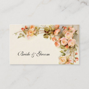 Carte De Visite Mariage Vintage, Fleurs Rose Antique Floral