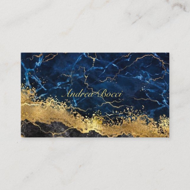 Carte De Visite Marine Bleu et or Marbre Géode Agate Giled (Devant)