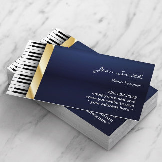 Carte De Visite Marine Bleu Gold Stripe Musique Piano Enseignant