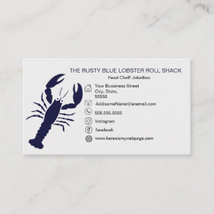 Carte De Visite MARINE Bleu Homard Fruits de mer Noir Simple Nauti