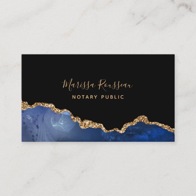 Carte De Visite Marine Blue Black Gold Foil Agate Notaire Public (Devant)