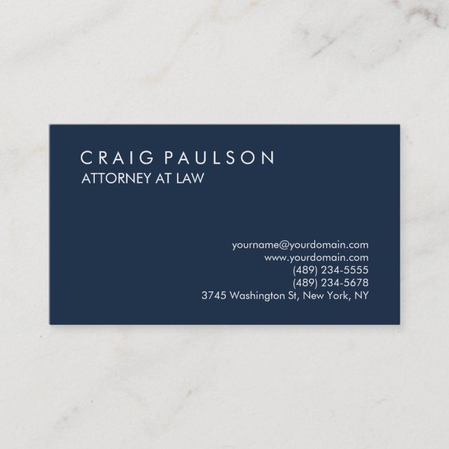 Carte De Visite Marine Blue Elegant Plain Professionnel (Devant)