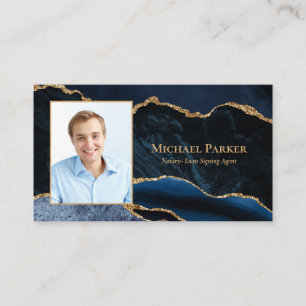 Carte De Visite Marine Blue Gold Agate Photo Professionnel