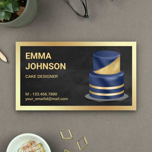 Carte De Visite Marine Blue Gold Foil Custom Cake Pâtisserie Chef  (Créateur téléchargé)