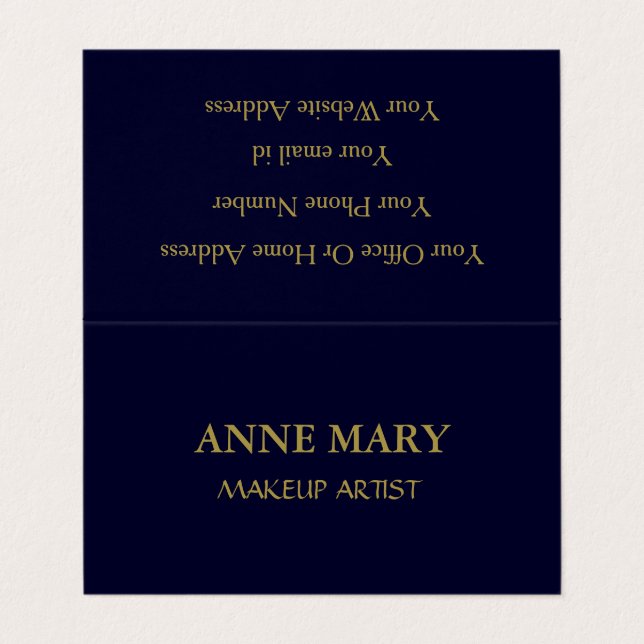 Carte De Visite Marine Blue Gold Maquillage Artiste Moderne Minima (Extérieur déplié)