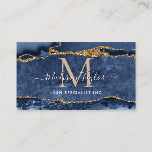 Carte De Visite Marine Blue Gold Parties scintillant marbre Agate 