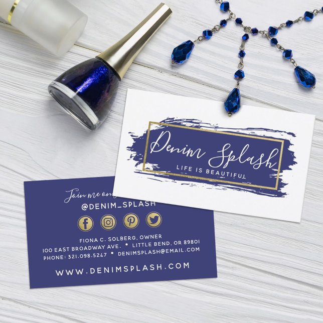 Carte De Visite Marine Blue & Gold Peinture Stroworking Social Net (Créateur téléchargé)