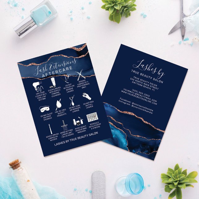 Carte De Visite Marine Blue Rose Gold Agate Lash Extension (Créateur téléchargé)