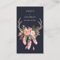 MARINE BLUSH FLORAL FEATHER ANTLER MARIAGE MERCI