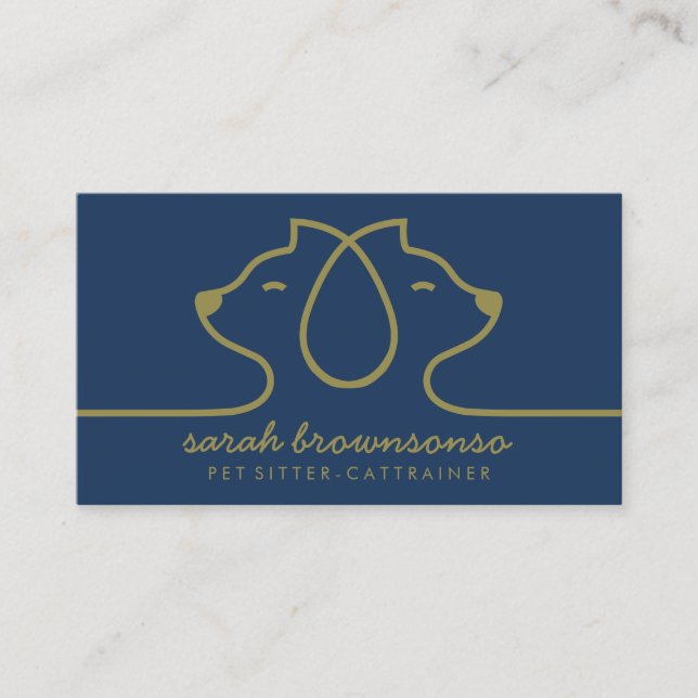 Carte De Visite Marine Chat Line Logo Petsitter Profession vétérin (Devant)