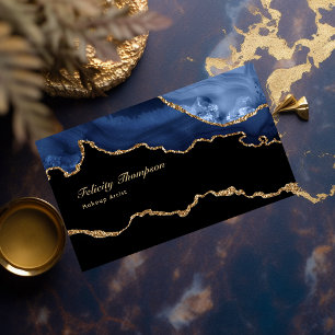 Carte De Visite Marine et Gold Agate Precit Stone QR Code