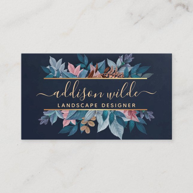 Carte De Visite Marine Gold Chic Botanical Feuille Moderne Foliing (Devant)