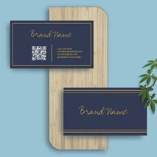 Carte De Visite Marine Gold Élégante calligraphie Sleek QR Code