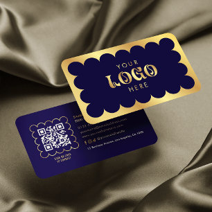 Carte De Visite Marine & Gold QR Code élégant salon professionnel 
