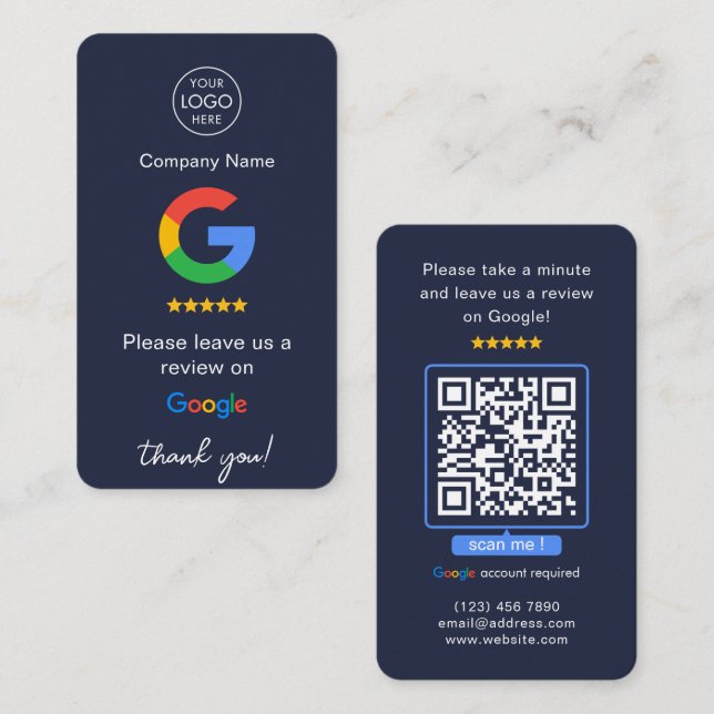 Carte De Visite Marine Google Commentaires QR Code Business Review (Devant / Derrière)