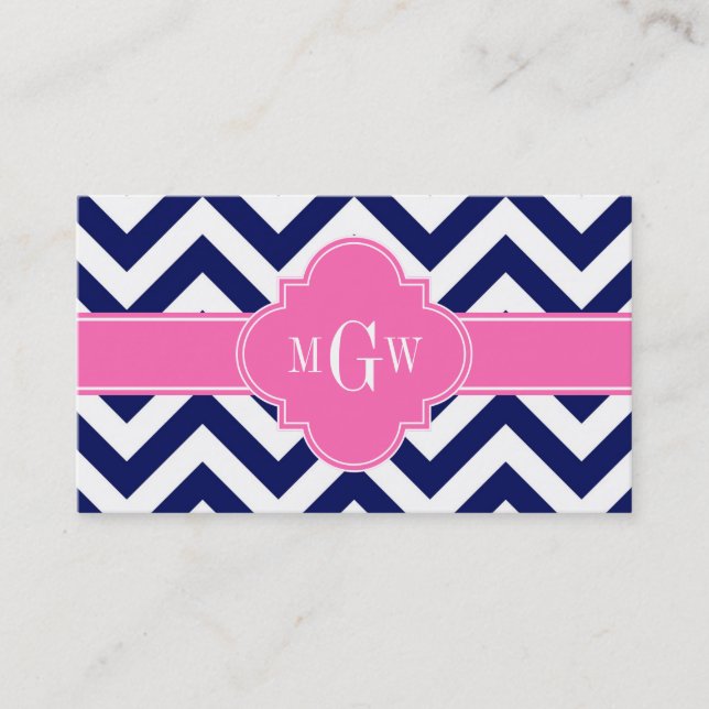 Carte De Visite Marine Lg Chevron Hot Pink #2 Quatrefoil 3 Monogra (Devant)