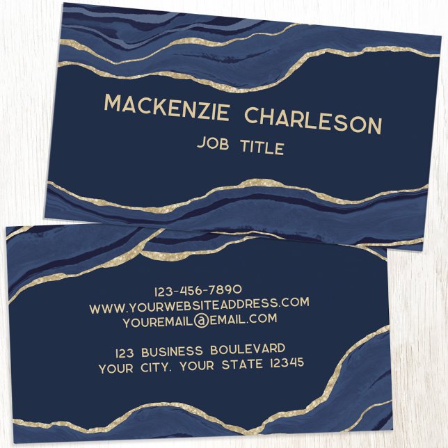 Carte De Visite Marine Marbre Bleu Agate Or Parties scintillant Él (Navy blue agate marble geode with gold details.  Modern elegant personalized business cards.)