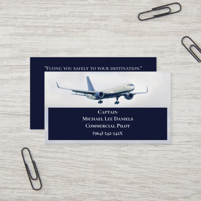 Carte De Visite Marine White Avion commercial Capitaine (Devant/Arrière en situation)
