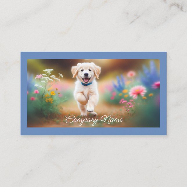 Carte De Visite Marionnette Golden Retriever Courir en Fleurs (Devant)