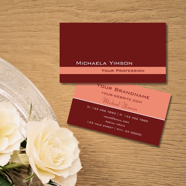 Carte De Visite Maroon et Coral Classic Simple Professionnel (Créateur téléchargé)