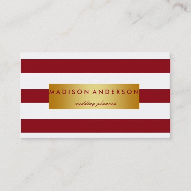 Carte De Visite Maroon & White Chic Stripes en or (Devant)