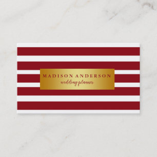 Carte De Visite Maroon & White Chic Stripes en or