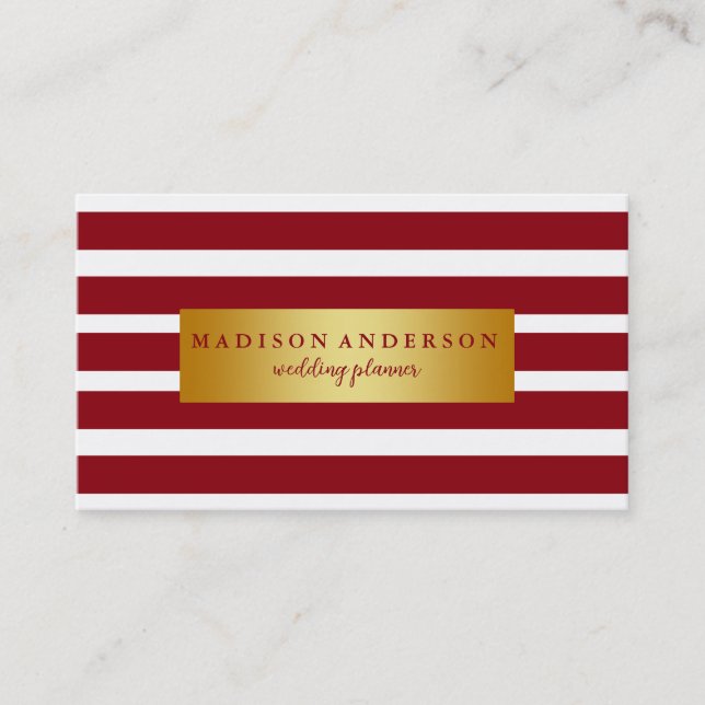 Carte De Visite Maroon & White Chic Stripes en or (Devant)