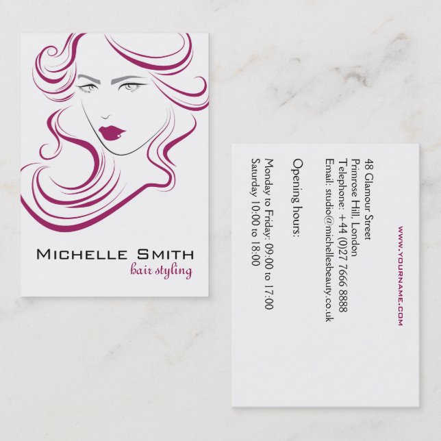 Carte De Visite Marquage à chaud pourpre de Hairstyling de cheveux (Devant / Derrière)