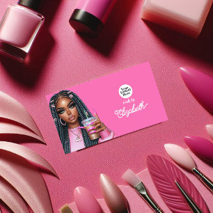 Carte De Visite Marque de salon afro-américain rose vif vibrant