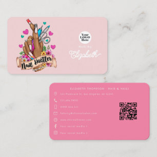 Carte De Visite Marque de vernis à ongles rose et turquoise élégan