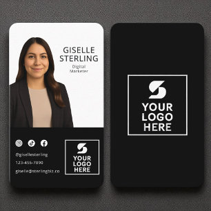 Carte De Visite Marque numérique noir blanc logo photo Portrait