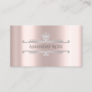 Carte De Visite Marque Royale Nom Rose Argent Gris Cadre