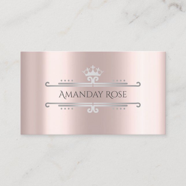 Carte De Visite Marque Royale Nom Rose Argent Gris Cadre (Devant)