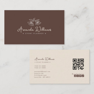 Carte de visite marron élégante avec QR Code pour 